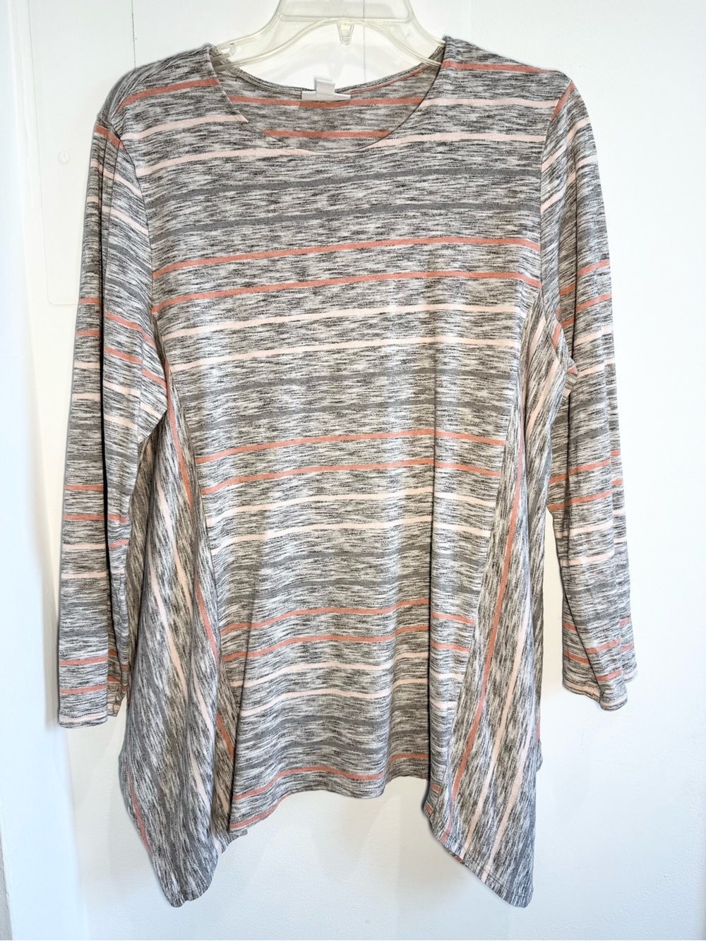Pure Jill Tunic Top Gray and Coral Stripe Long Sleeve - j Jill j.jill